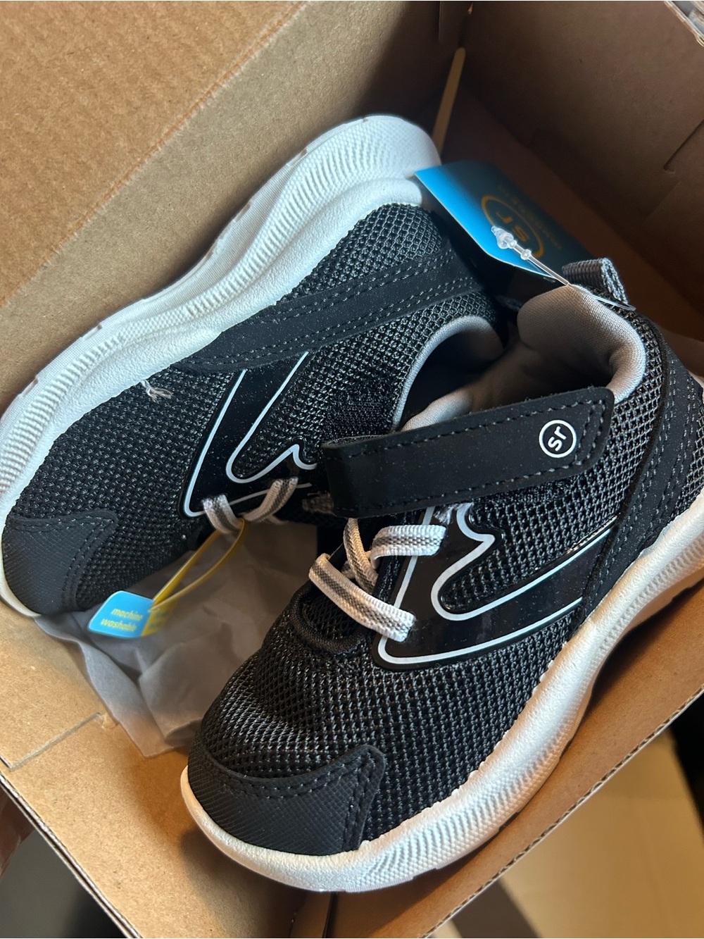 Stride Rite Black and White Kids Sneakers with Hook-and-Loop Strap